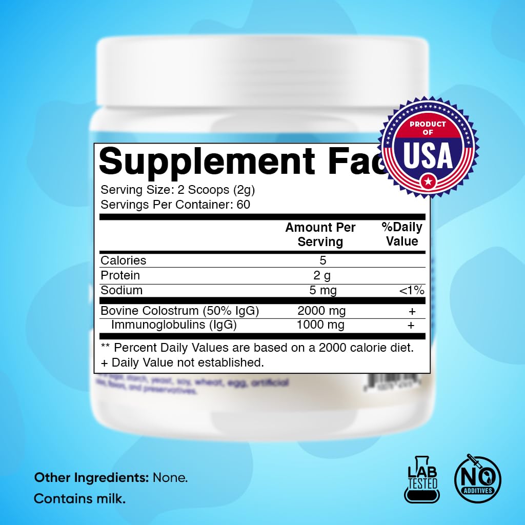 Vitamatic Bovine Colostrum Powder - 50% Highest IgG -120 Gram - Supplement for Gut Health, Hair Growth, Beauty, Muscle Recovery, & Immune Support - Easy to Mix - Unflavored - 60 Servings Vitamatic buy supplements canada