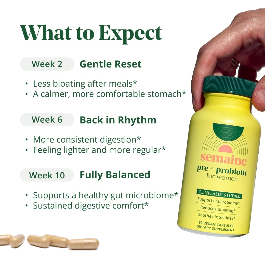 Semaine Super Powered Prebiotic + Probiotic for Women, Effective 3-in-1 Multi-Action Formula to Nourish Gut Health, Soothe IBS, Support Bloat Relief Semaine buy supplements canada