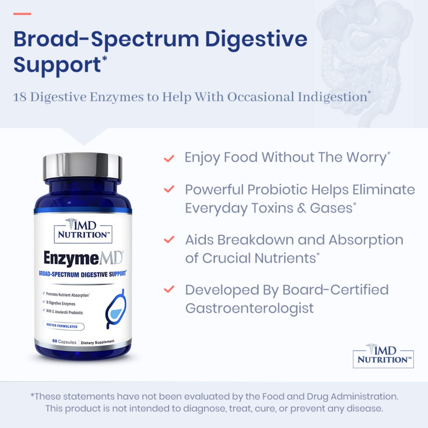 1MD Nutrition EnzymeMD - Digestive Enzymes Supplement - Doctor Formulated | 18 Plant-Based Enzymes - Gas & Bloating Support | 60 Capsules 1MD Nutrition buy supplements canada