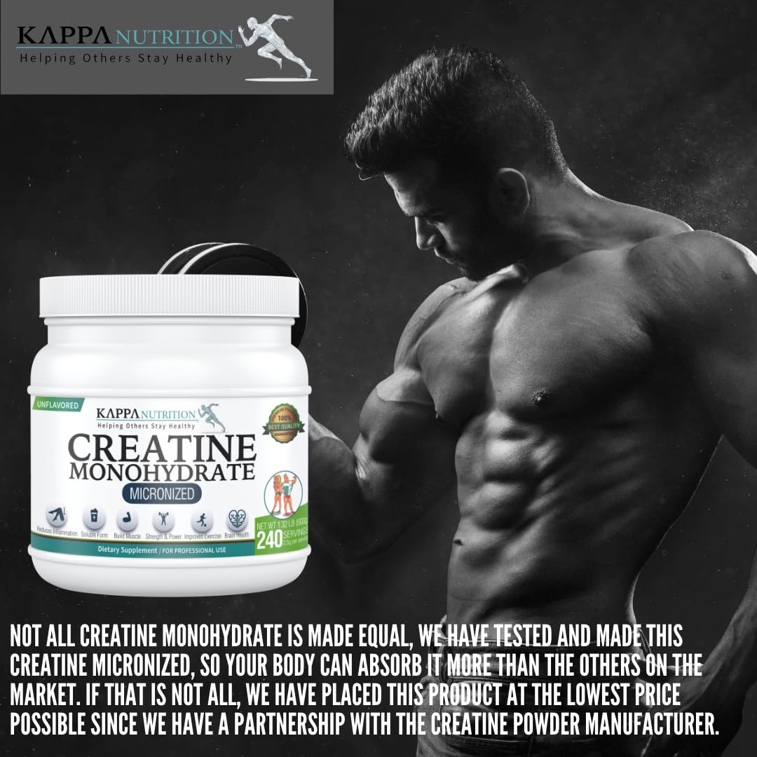 Kappa Nutrition Creatine Monohydrate Powder, Pure Amino Acid Formula, Supports Muscle Strength, Cellular Energy & Mental Focus* Gluten-Free, Keto, 2.25g per Scoop, 240 Servings, Net Wt. 1.32 LB (600g) KAPPA NUTRITION buy supplements canada