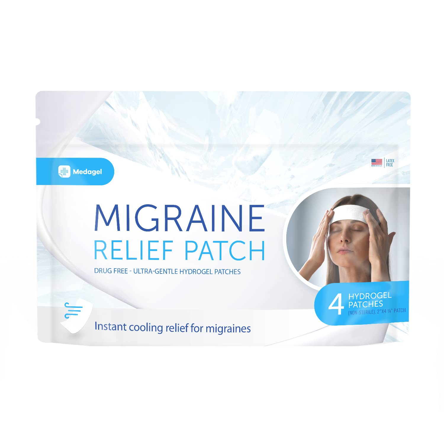 Medagel Migraine Relief Patch, Cooling Patches for Migraine, Fever, Hormone, & Headaches, Mess & Odor-Free Hydrogel Cooling, Made in The USA, 1 Pack (4 x Patches) White Medagel buy supplements canada