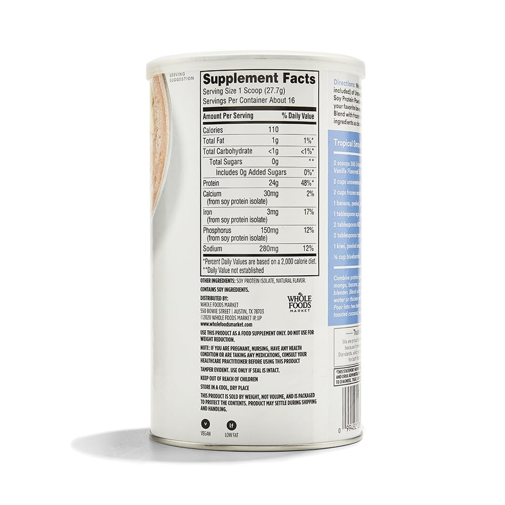 365 by Whole Foods Market, Soy Protein Powder, Unsweetened Vanilla Flavor, 15.63 oz 365 by Whole Foods Market buy supplements canada