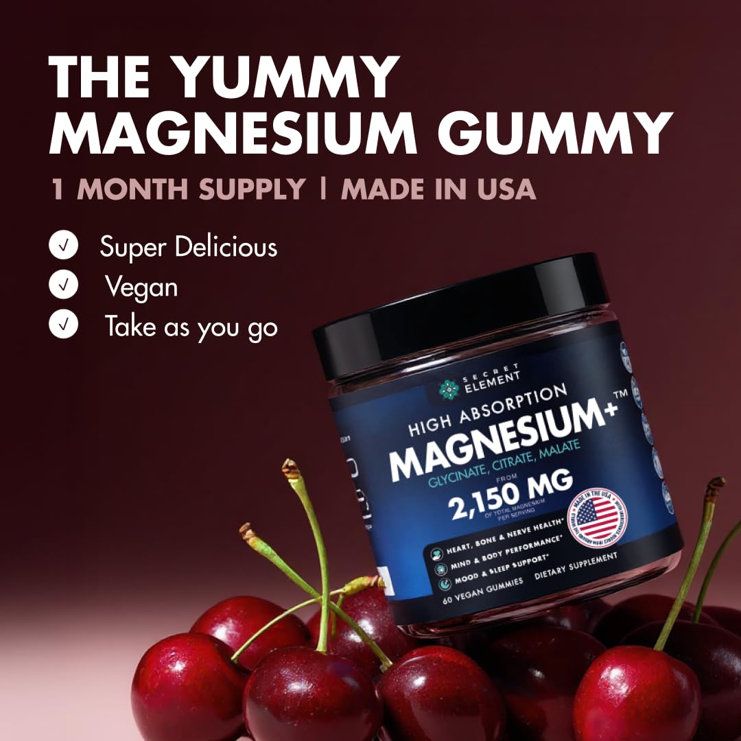 Magnesium Gummies 3in1 - Glycinate, Citrat, Malate 2150 MG High Absorption Supplement, Sugar-Free, Vegan, Chews for Men & Women, Inspired by Wellness Traditions Secret Element buy supplements canada