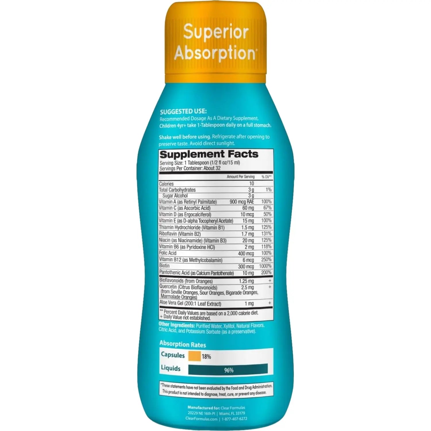 Sugar Free Liquid Multivitamin for Kids - High Absorption Kids Liquid Multivitamin with Vitamins A C D E & B Complex Plus Quercetin Immune Support Complex Clear Formulas buy supplements canada
