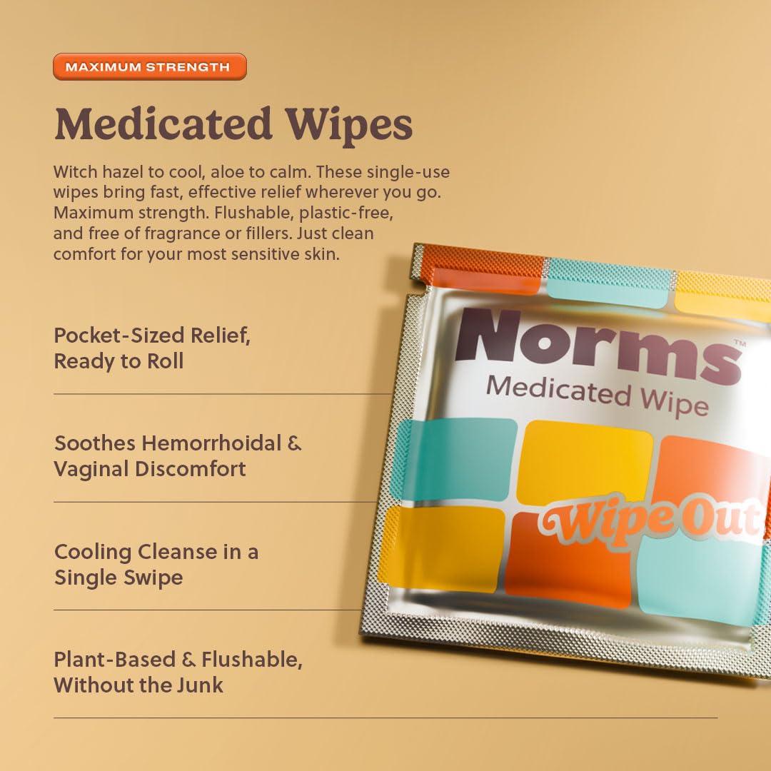 Norms Wipe Outs Hemorrhoid Wipes, 24 Individually Wrapped Witch Hazel Wipes with Aloe to Soothe and Cool Itching, Burning and Irritation, Flushable Septic Safe, Plant Based & Plastic-Free Norms buy supplements canada