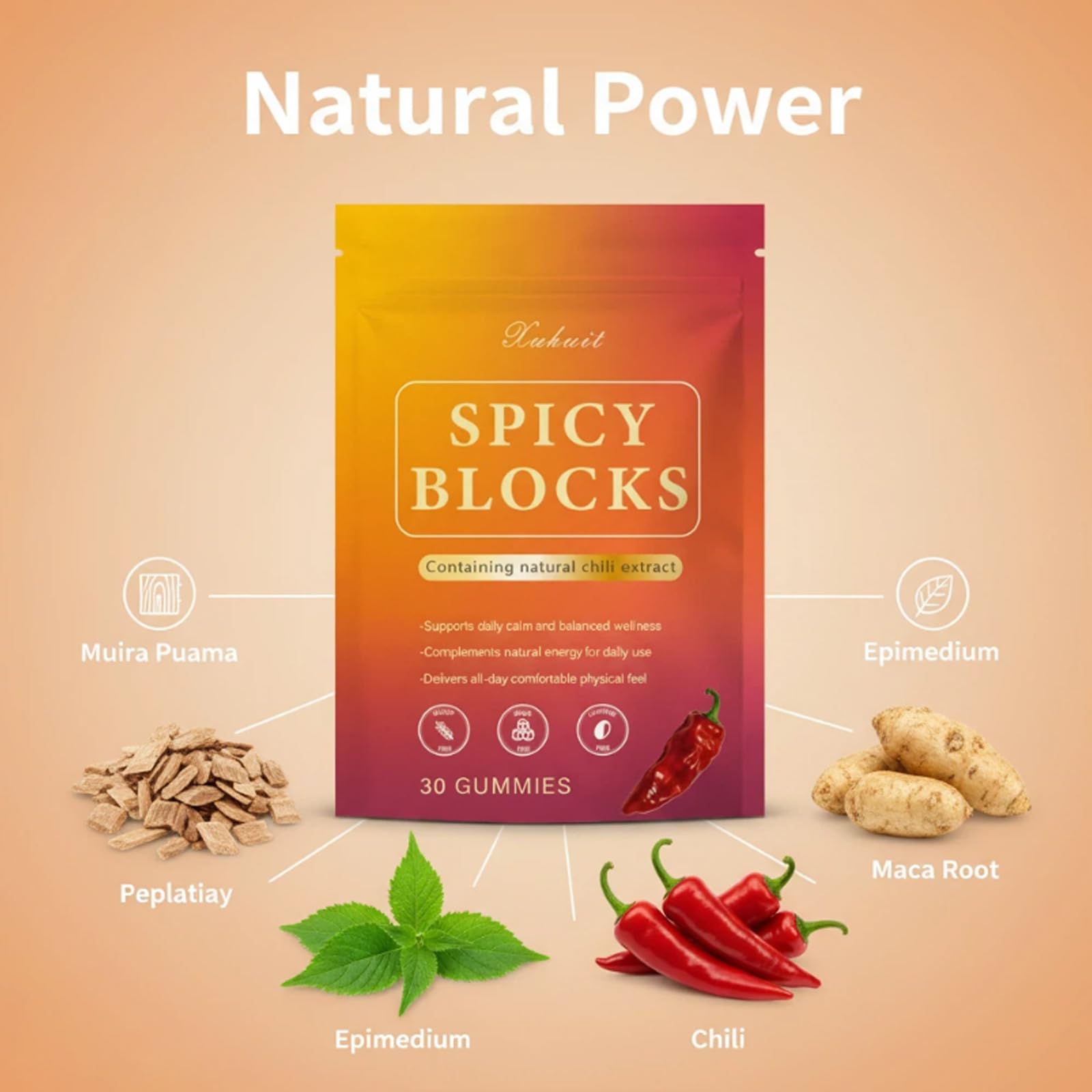Spicy Blocks for Couples-with Chili Pepper , Maca Root & Epimedium Extract | Supports Emotional Warmth & Daily Comfort | Peach Flavor, Mild Spicy Kick, Vegan-Friendly, No Artificial Additives (1) PBZPBZ buy supplements canada