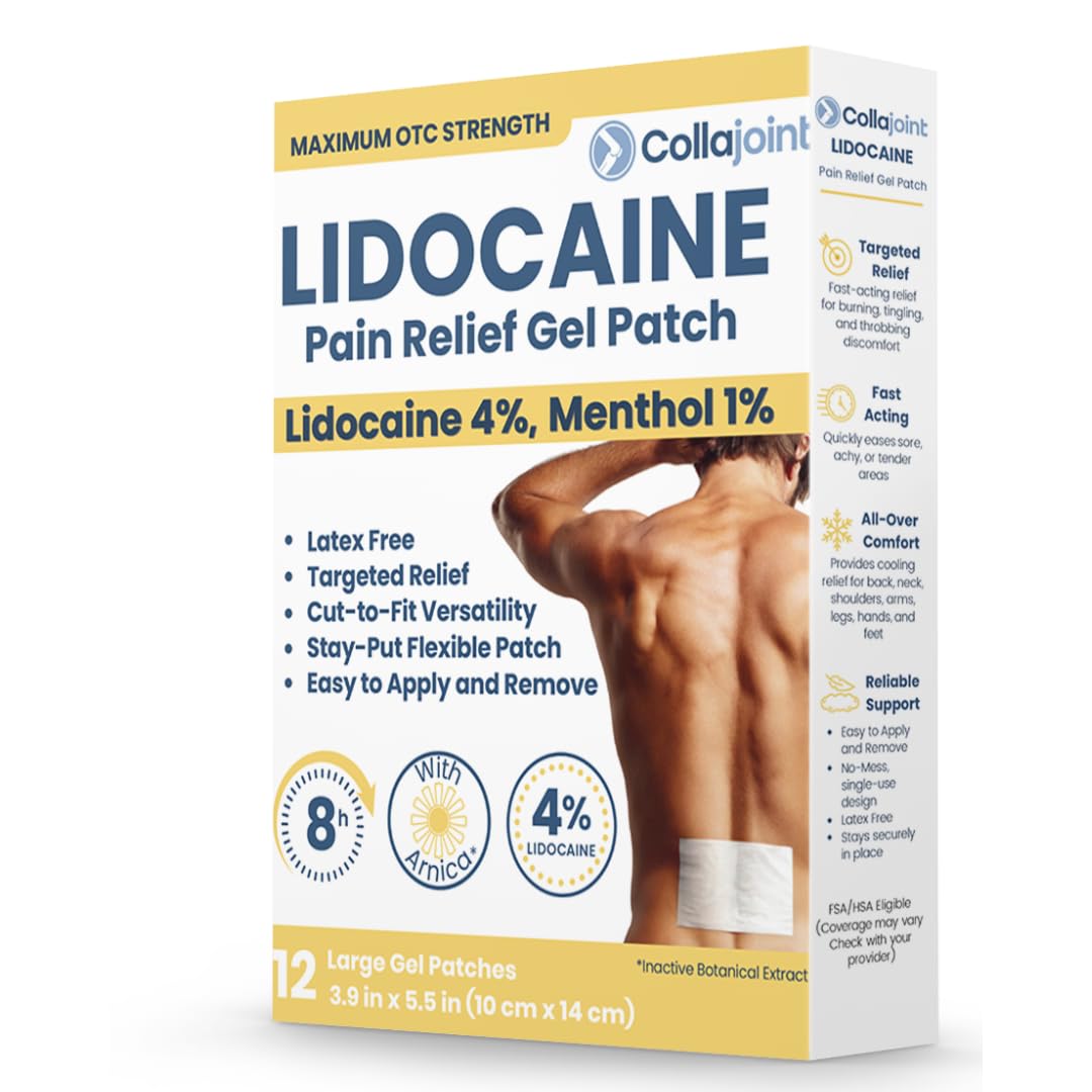 Collajoint Maximum-Strength Lidocaine 4% & Menthol 1% Hydrogel Pain Relief Patch with Arnica Montana Flower Extract-Temporary Numbing & Cooling Relief for Sore Muscles, Stiff Joints & Arthritis Collajoint buy supplements canada