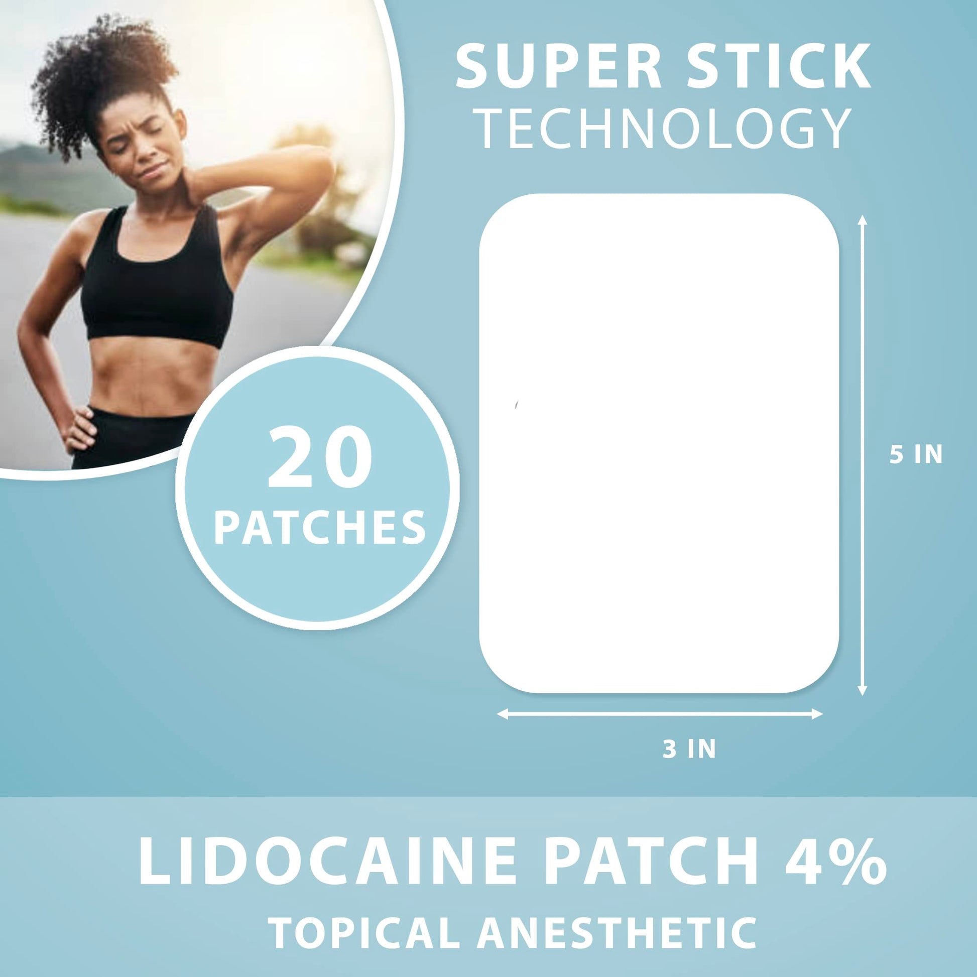 Curist Super Stick Lidocaine Patches Topical Pain Relief - Long Lasting Adhesive for Back Relief, Neck Relief, Sore Muscle Relief (20 Patches -1 Pack - 3x5 Lidocaine 4% Patches) Curist buy supplements canada