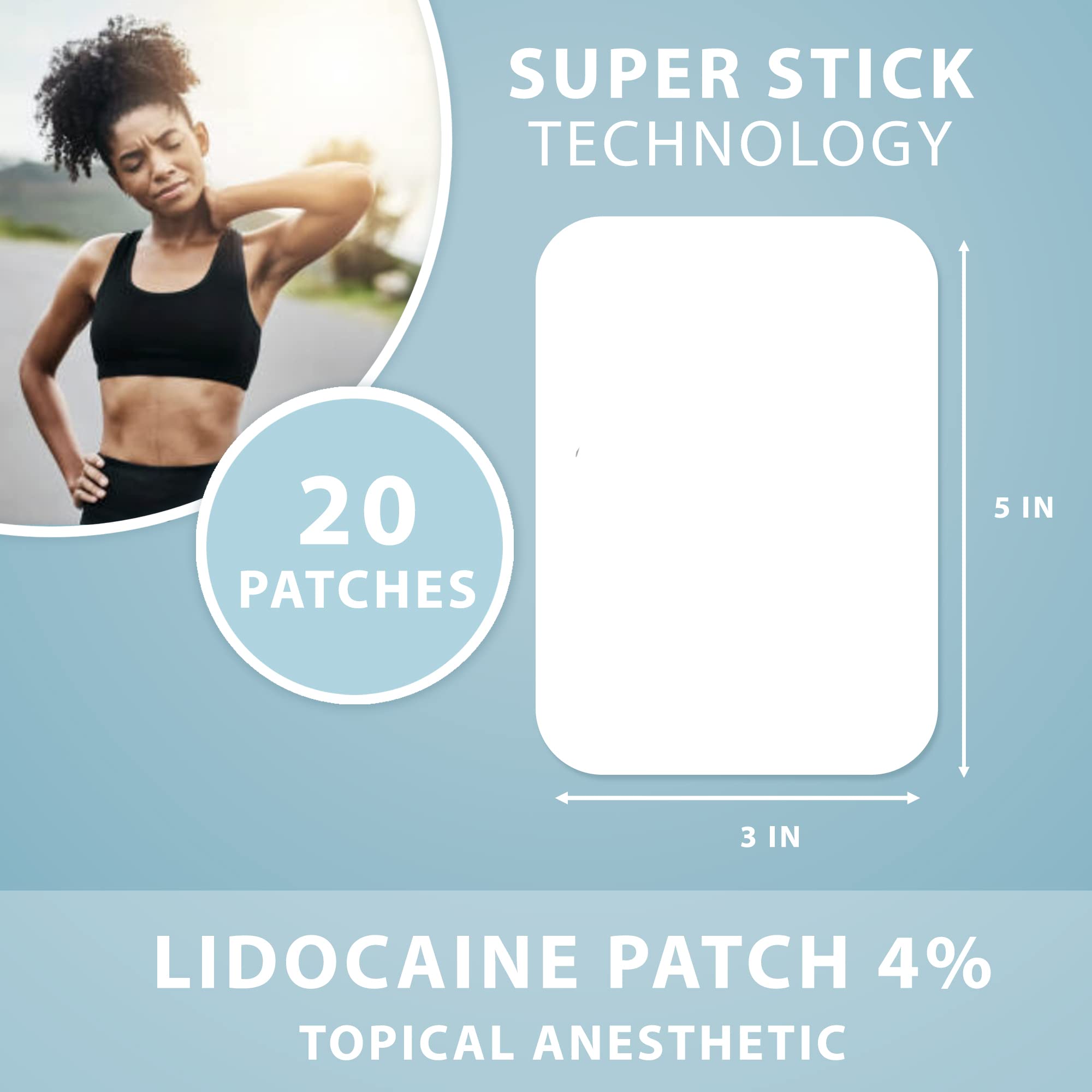 Curist Super Stick Lidocaine Patches Topical Pain Relief - Long Lasting Adhesive for Back Relief, Neck Relief, Sore Muscle Relief (20 Patches -1 Pack - 3x5 Lidocaine 4% Patches) Curist buy supplements canada
