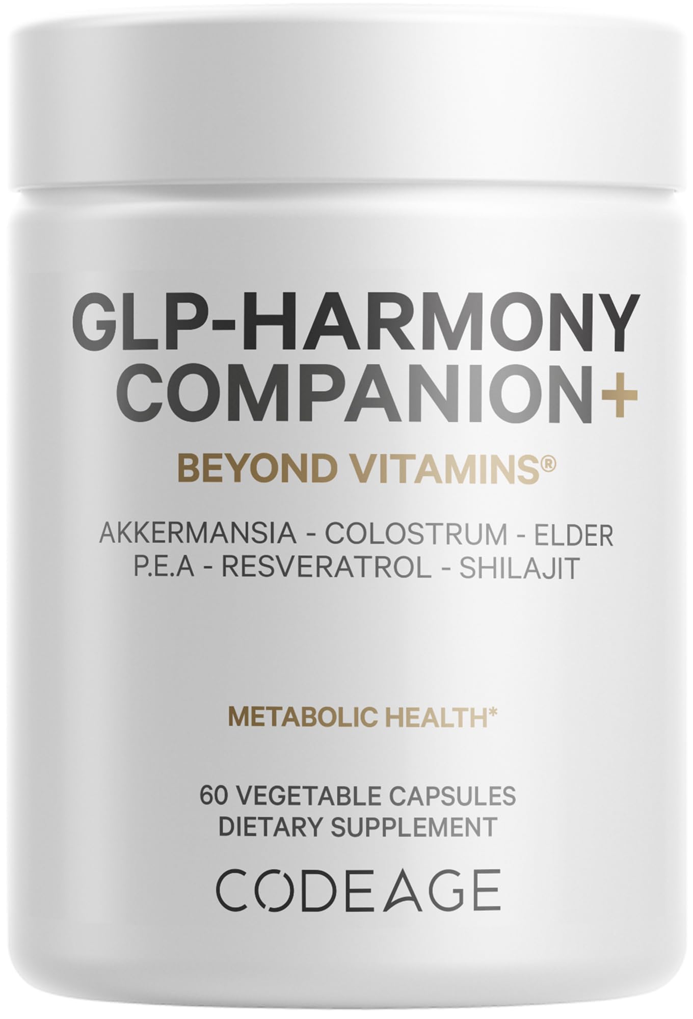 Codeage GLP-Harmony Companion+ Supplement - GLP-1 Agonist Support - Lion's Mane, Pea, Colostrum, Shilajit, Akkermansia, Elder, Citrus Bioflavonoids, Broccoli, Resveratrol - Non-GMO - 60 Capsules Codeage buy supplements canada