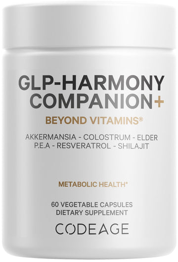 Codeage GLP-Harmony Companion+ Supplement - GLP-1 Agonist Support - Lion's Mane, Pea, Colostrum, Shilajit, Akkermansia, Elder, Citrus Bioflavonoids, Broccoli, Resveratrol - Non-GMO - 60 Capsules Codeage buy supplements canada