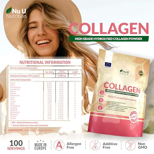 Collagen Powder 600g - 100 Servings - High Grade Pure Bovine 100% - Collagen Peptides Hydrolysate Nu U Nutrition buy supplements canada