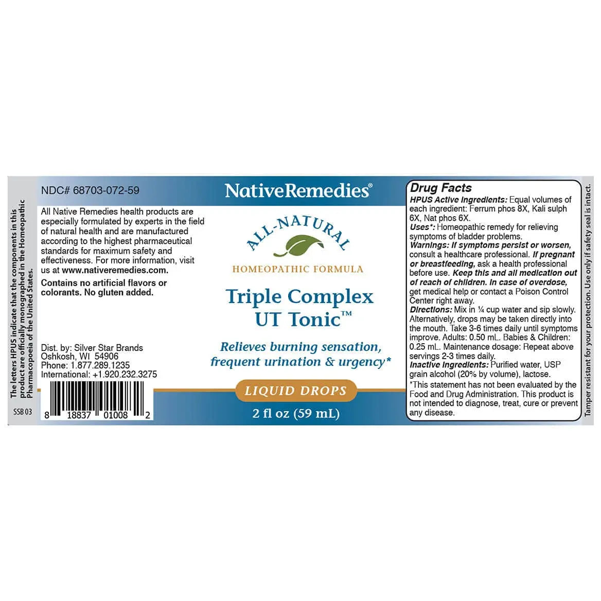Native Remedies Triple Complex UT Tonic - Natural Homeopathic Formula to Relieve Bladder Irritation, Burning Sensation, Frequent Urination and Urgency - 59 mL Native Remedies buy supplements canada