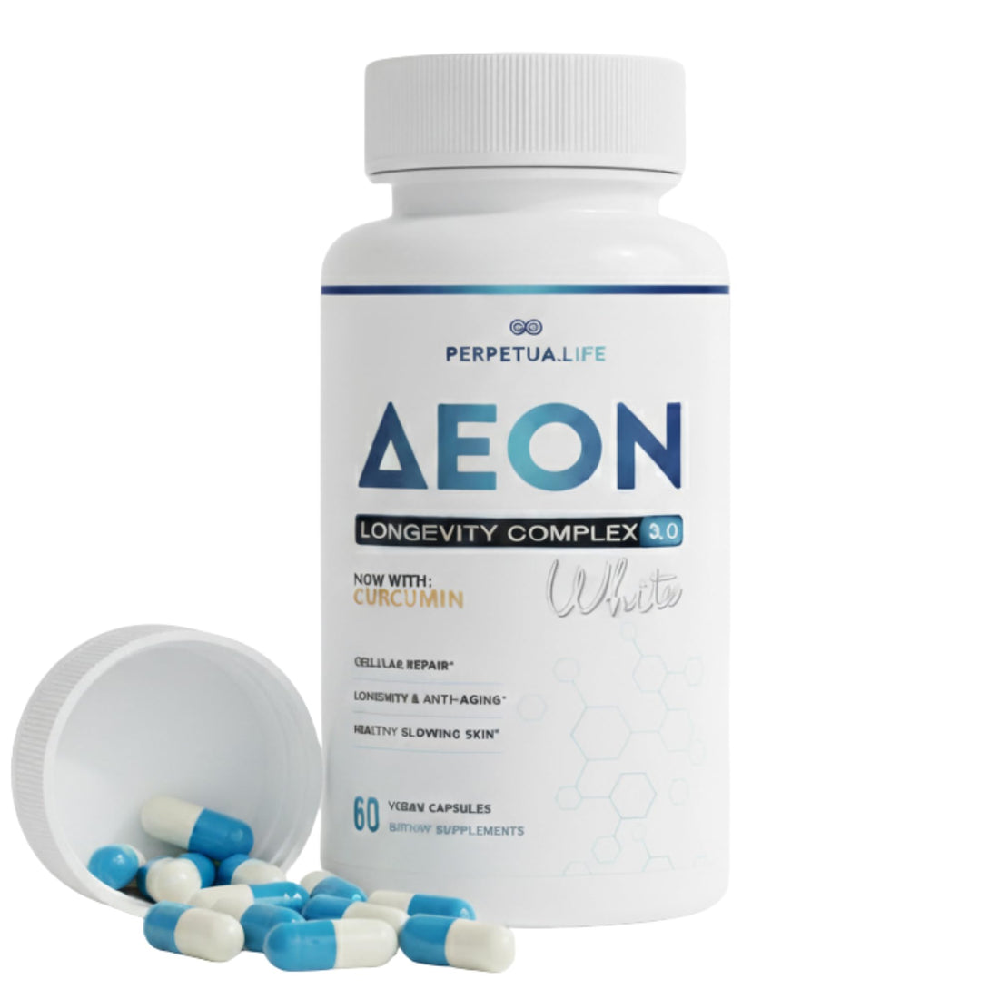 PERPETUA.LIFE AEON Longevity Complex White, Supplement with Curcumin, NMN (Nicotinamide Mononucleotide), AKG, Glycine & Taurine, Supports Healthy Aging, Energy & Immune System, Vegan, 60 Capsules PERPETUA.LIFE buy supplements canada
