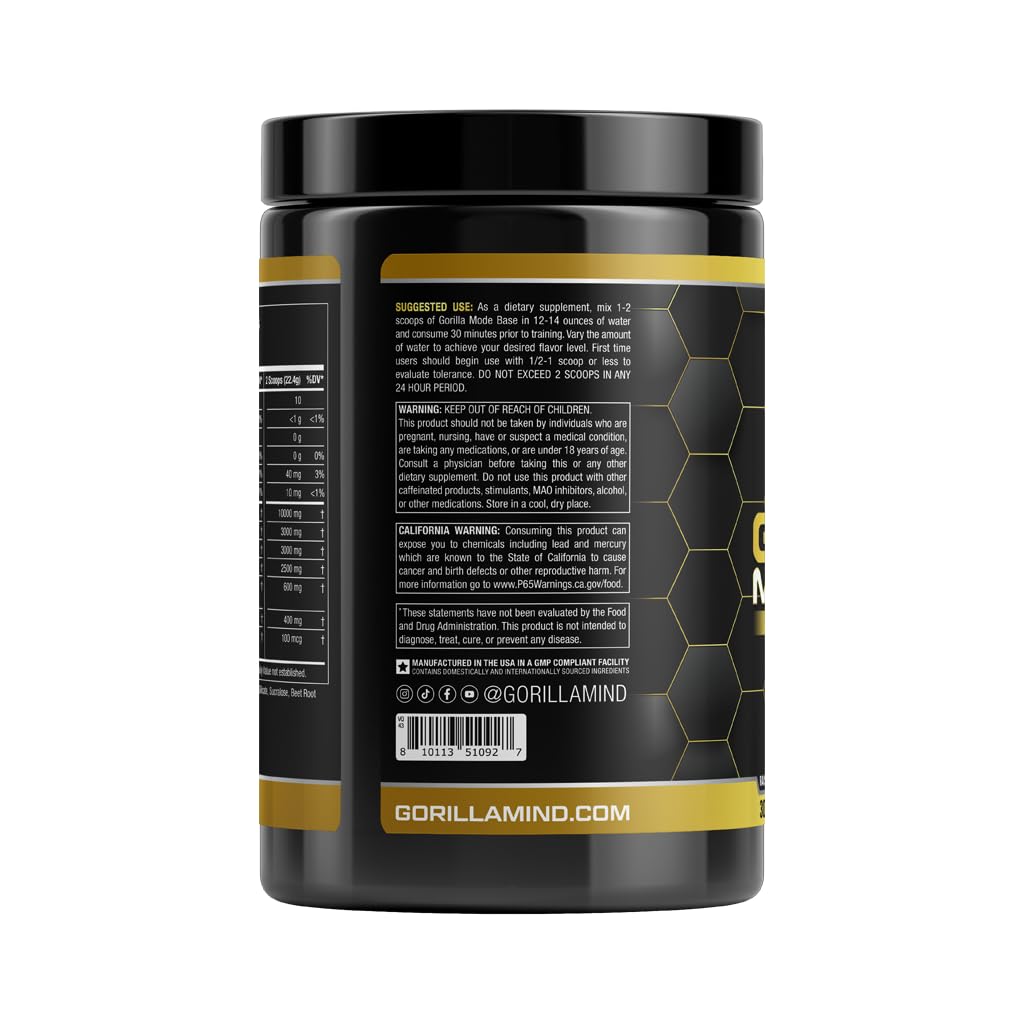 Gorilla Mode Base Pre Workout - Raises Nitric Oxide · Intense Focus & Drive · Endurance Gorilla Mind buy supplements canada