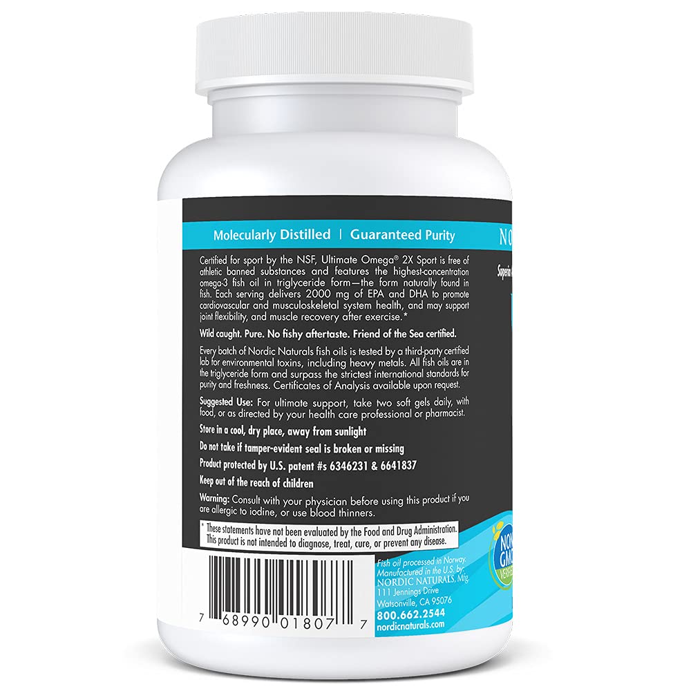 Nordic Naturals Ultimate Omega Sport 2X, Lemon Flavor - 60 Soft Gels - 2150 mg Omega-3 - NSF Certified Fish Oil with EPA & DHA - Heart & Muscle Health, Recovery - Non-GMO - 30 Servings Nordic Naturals buy supplements canada