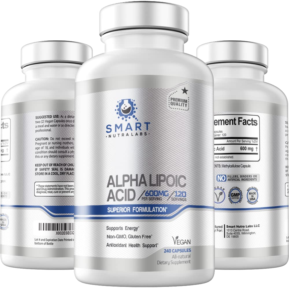 Alpha Lipoic Acid 600mg Per Serving, 240 Vegan Capsules- Gluten Free SMART NUTRA LABS buy supplements canada