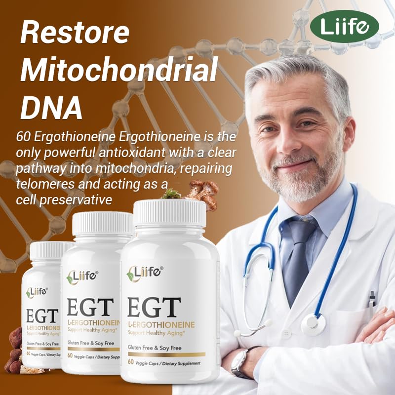 LIIFE L-Ergothioneine Supplement (EGT) 30mg,Compound Antioxidant Supplement (May Support Longevity and Healthy Aging) Promotes Skin Health，60 Capsules，Non-GMO, Gluten Free, Vegan Safe LIIFE buy supplements canada