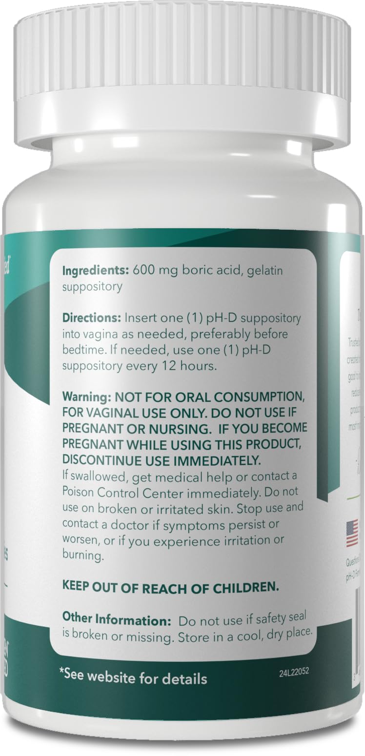 pH-D Feminine Health - 600 mg Boric Acid Suppositories - Woman Owned - for Vaginal Odor Use - 36 Count pH-D Feminine Health Support buy supplements canada