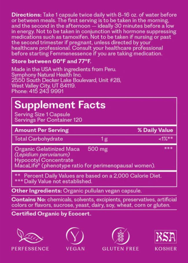 Femmenessence® MacaLife® – Clinically Proven Perimenopausal Organic Vegan Supplement for Natural Hormone Balance, Symptom Relief, Heart & Mood Support (120 Capsules, 60 Day Supply) Natural Health International buy supplements canada