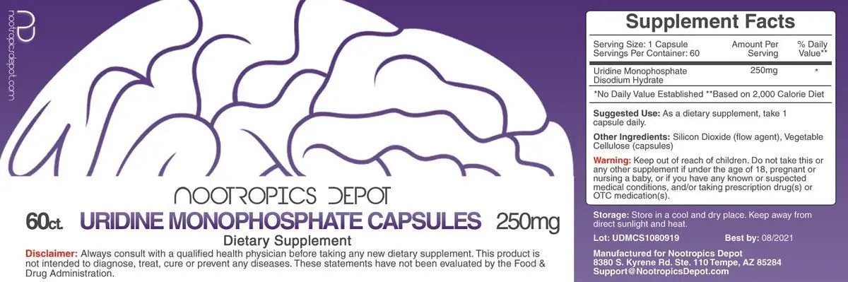 Nootropics Depot Uridine Monophosphate Capsules | Disodium Salt (60 Count) Cognitive Enhancer* | Nootropic | Choline Precursor Nootropics Depot buy supplements canada