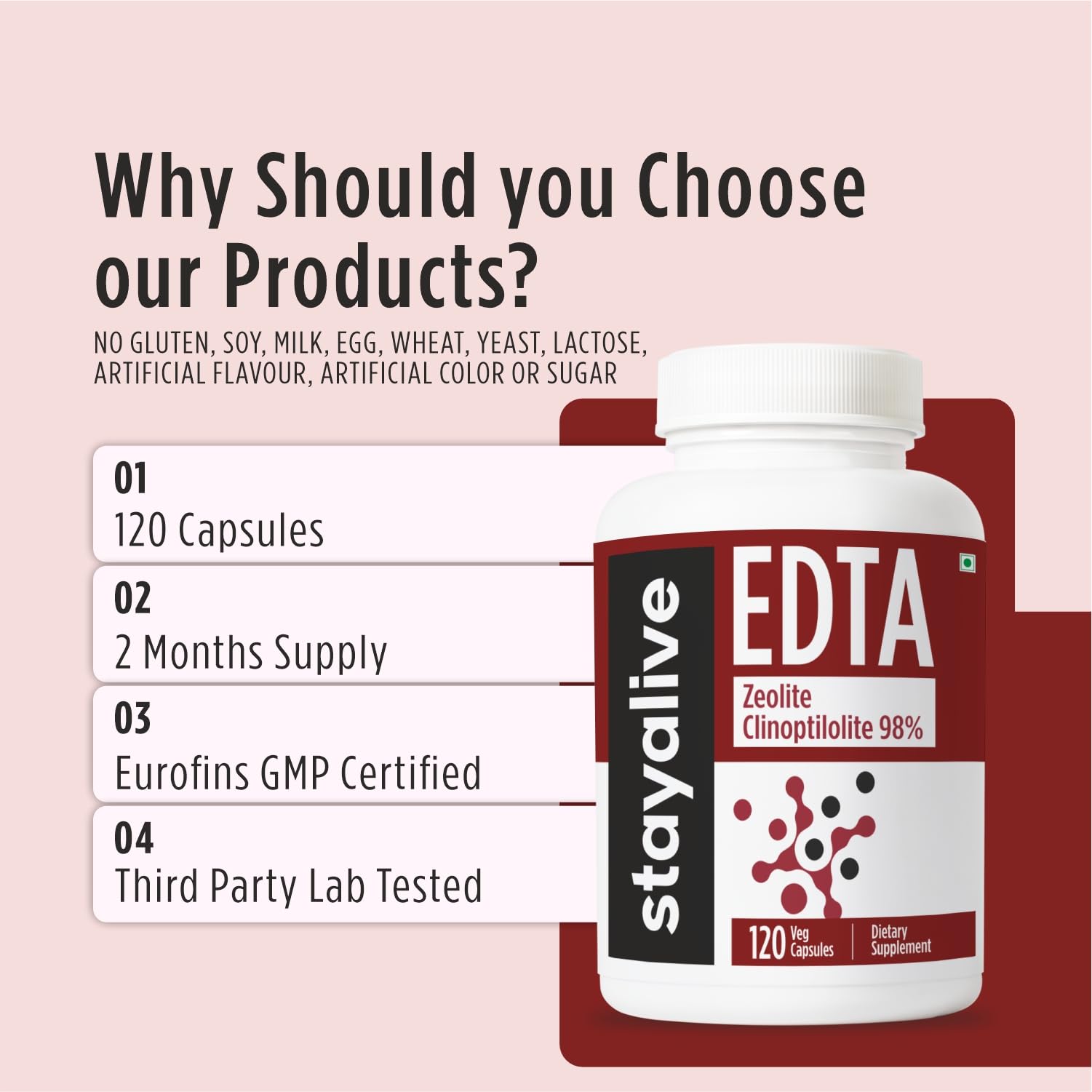 STAY ALIVE EDTA Capsules 1500mg with Zeolite 98% and Kale Extract Powder, 120 Pills, Non-GMO & Gluten Free Calcium Disodium EDTA Supplement STAY ALIVE buy supplements canada