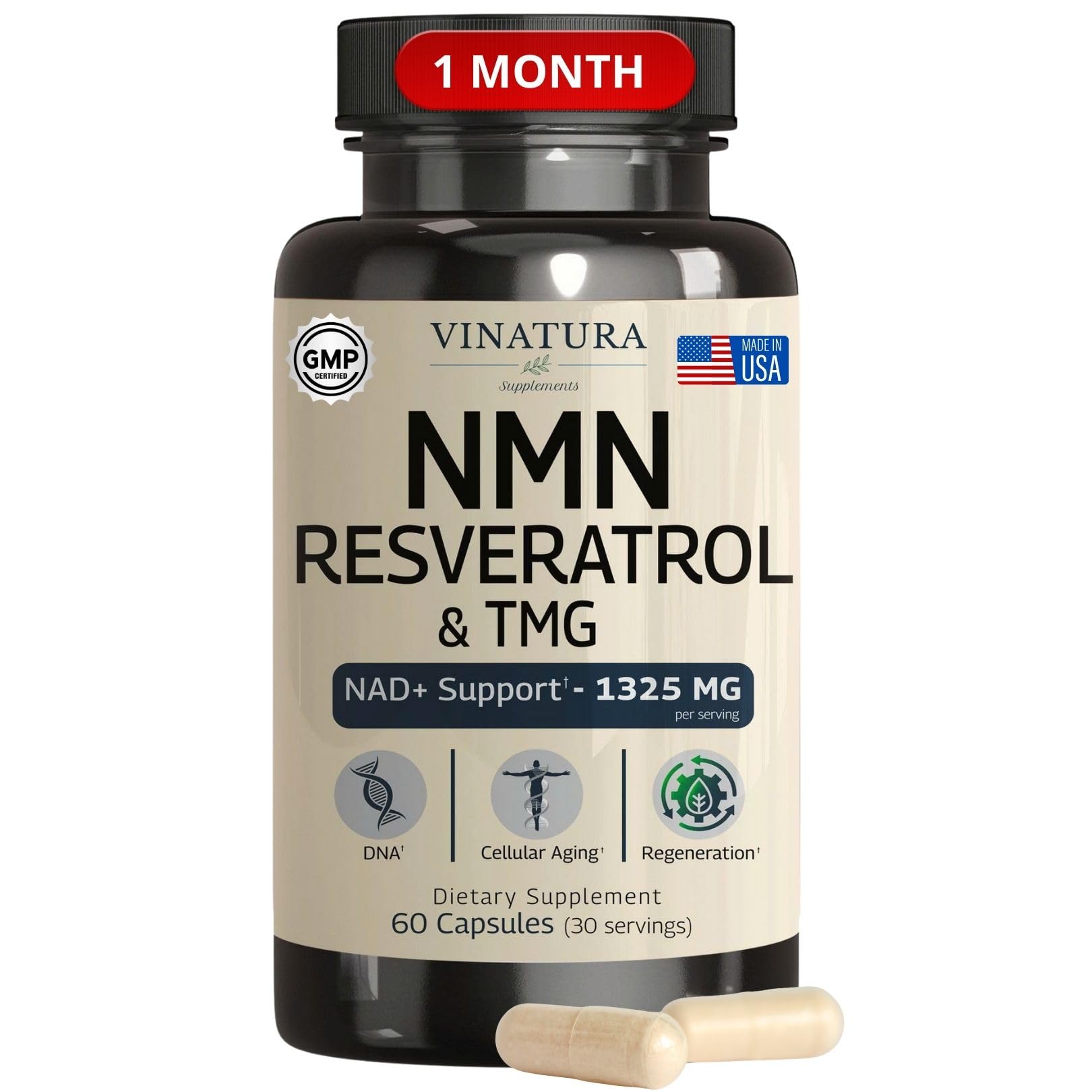 VINATURA NMN Complex Supplement 1325MG - NMN 1000mg with Resveratrol and TMG, Support NAD+, 60 Capsules VINATURA buy supplements canada