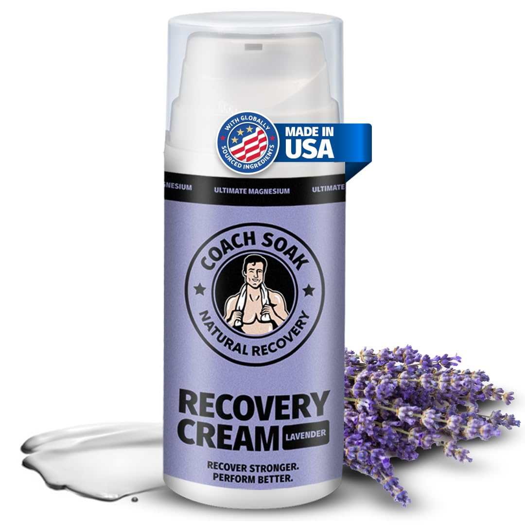 Coach Soak Magnesium Cream with MSM in Pump Bottle - Natural Recovery Cream with Magnesium Chloride & Menthol - Fast-Absorbing for Muscles & Joints, Lavender 3.4oz Coach Soak buy supplements canada
