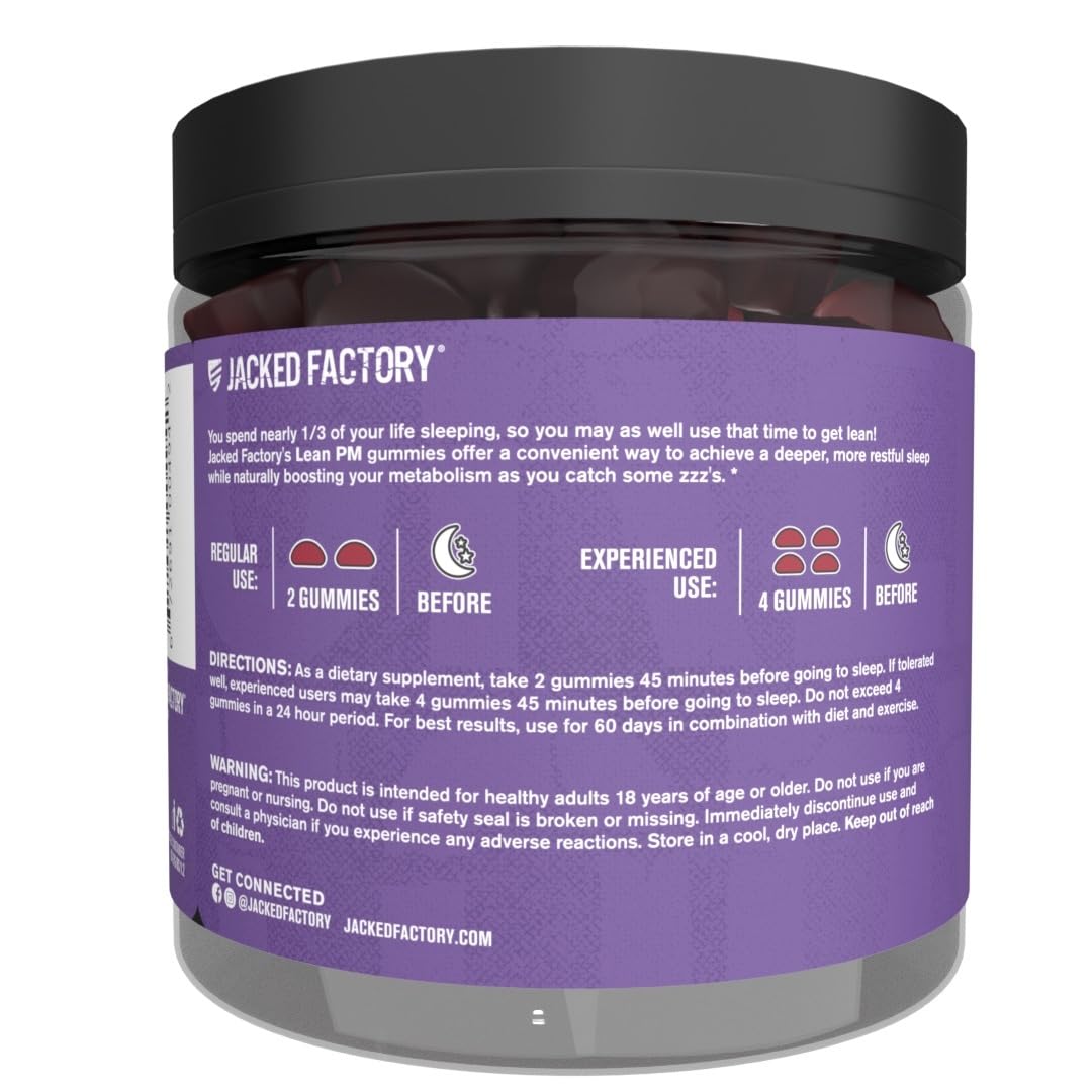 Jacked Factory Lean PM Weight Loss Gummies - Night Time Fat Burner & Appetite Suppressant Sleep Supplement with Melatonin & Ashwagandha Jacked Factory buy supplements canada
