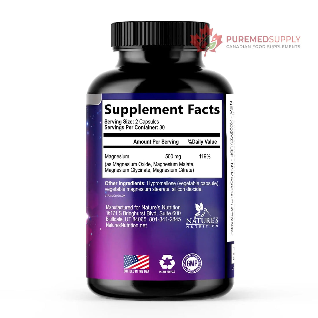 Magnesium Complex Supplement - Magnesium 500 mg Per Serving - 4 in 1 High Absorption Blend - 100% Chelated Magnesium Glycinate with Malate, Citrate & Oxide - Vegan Complex - USA Bottled - 60 Capsules Nature's Nutrition buy supplements canada