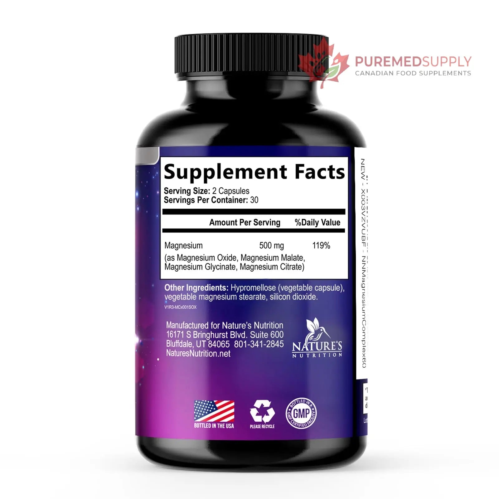 Magnesium Complex Supplement - Magnesium 500 mg Per Serving - 4 in 1 High Absorption Blend - 100% Chelated Magnesium Glycinate with Malate, Citrate & Oxide - Vegan Complex - USA Bottled - 60 Capsules Nature's Nutrition buy supplements canada