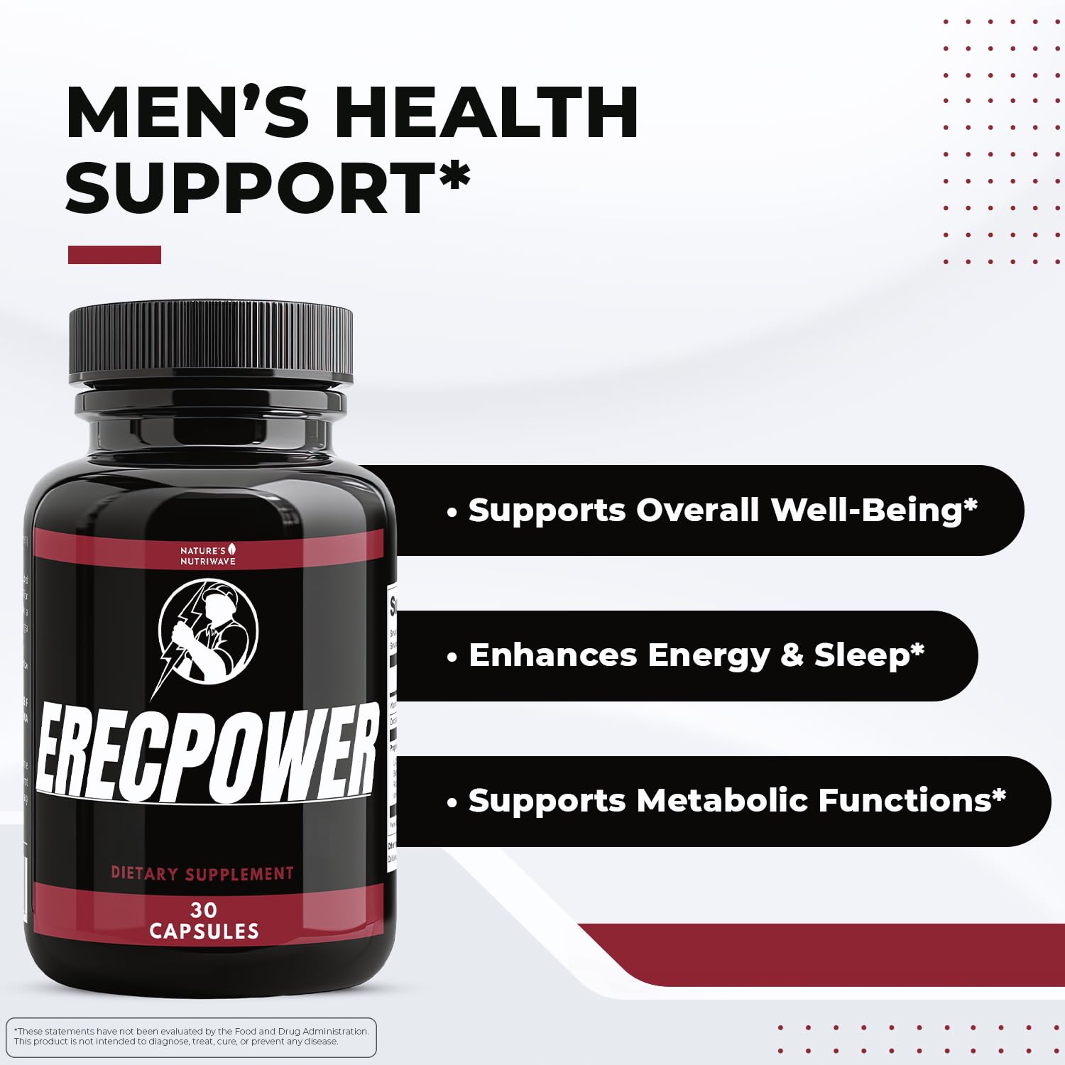 Nature’s NutriWave ErecPower – 100% Natural Men’s Wellness Supplement with Niacin, Zinc & Herbal Blend - Made in USA – 30 Capsules, 3 Month Supply Nature’s NutriWave buy supplements canada