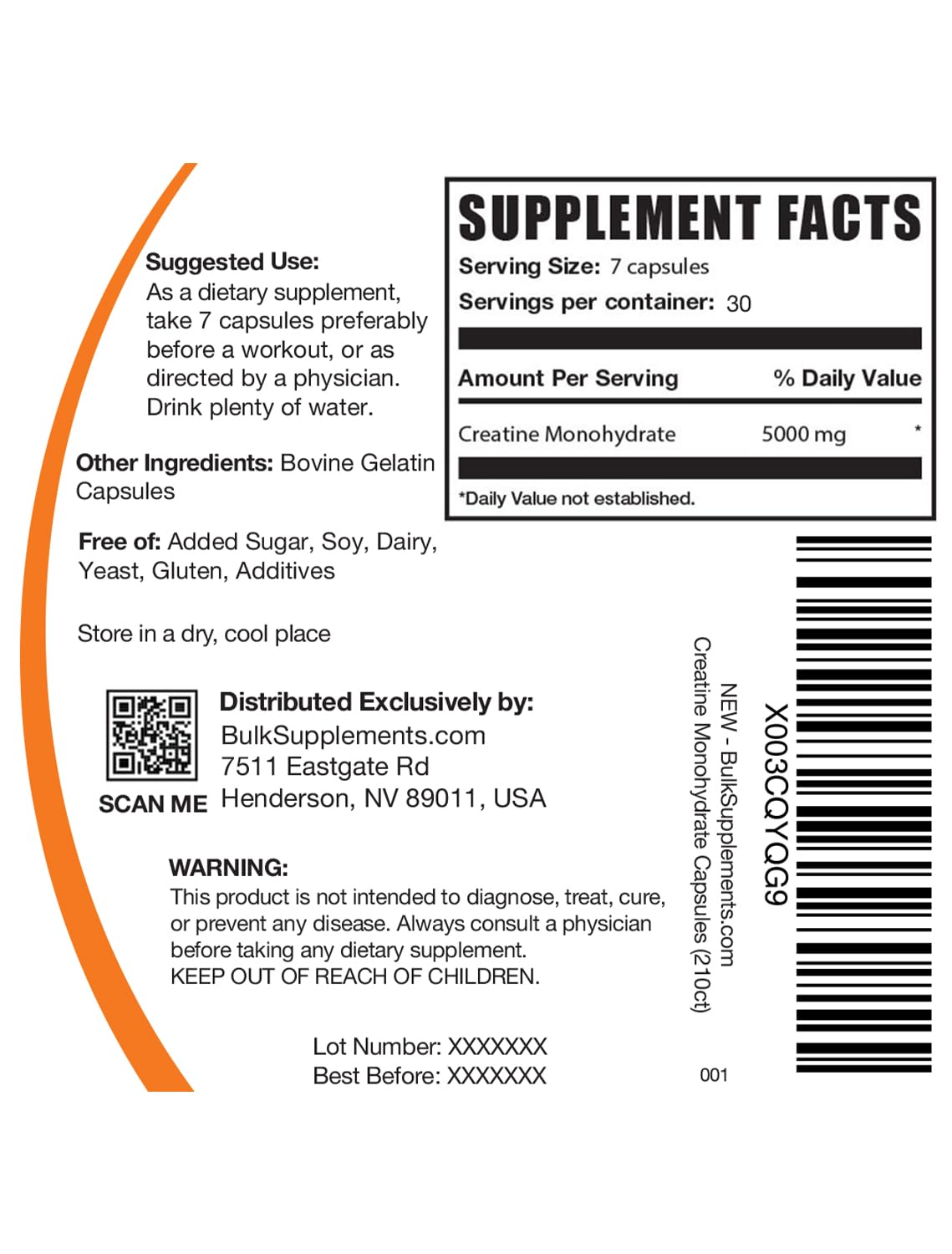 BulkSupplements.com Creatine Monohydrate Capsules - Micronized Creatine Monohydrate, Sports Nutrition - 7 Capsules per Serving, 5000mg, Gluten Free, 210 Count (Pack of 1) BulkSupplements buy supplements canada