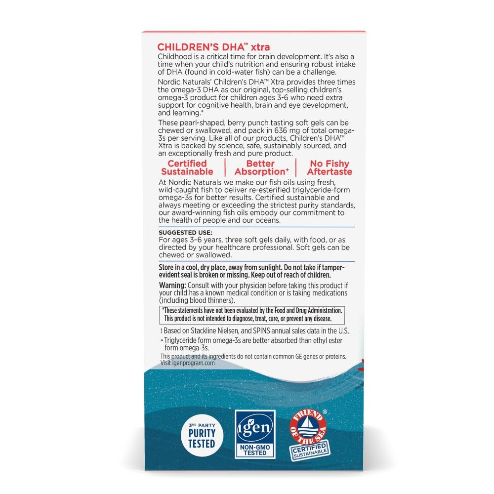 Nordic Naturals Children’s DHA Xtra, Berry Punch - 90 Mini Chewable Soft Gels for Kids - 636 mg Omega-3s EPA & DHA - Cognitive & Immune Function, Learning, Social Development - Non-GMO - 30 Servings Nordic Naturals buy supplements canada