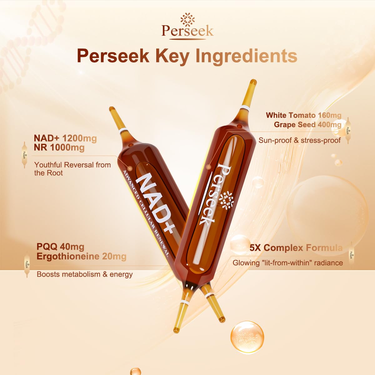 Perseek NAD+ 1200mg Liquid Supplement with Nicotinamide Riboside, PQQ & Grape Seed Extract for Cellular Vitality, Energy Metabolism & Antioxidant Support – 10 Liquid Vials Perseek buy supplements canada