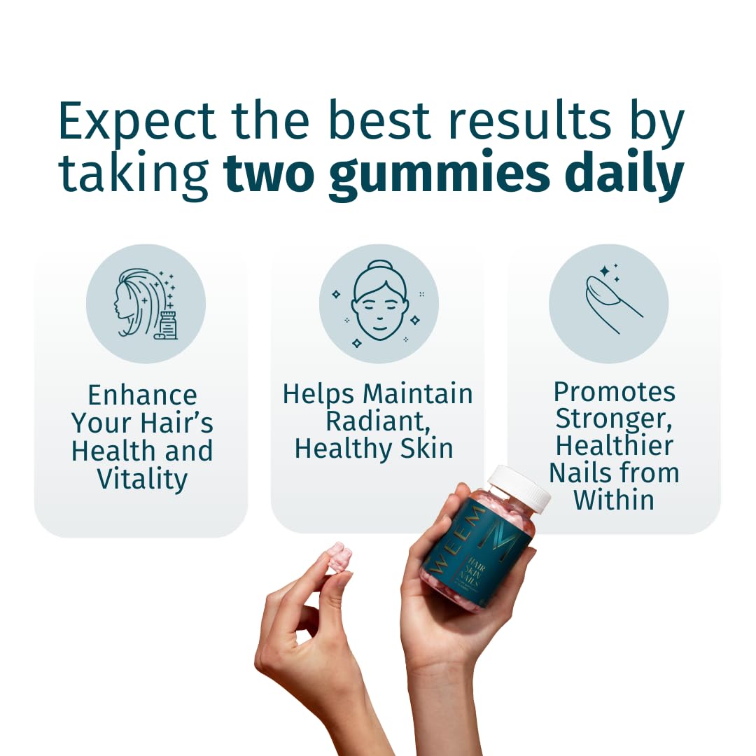 WEEM Hair Skin and Nails Gummies - Supports Healthy Hair - Vegan biotin Vitamins for Women & Men Supports Faster Hair Growth, WEEM buy supplements canada