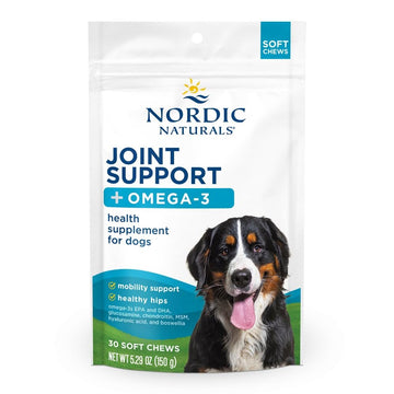 Nordic Naturals Pet Joint Support + Omega 3 Soft Chews for Dogs, Pork Bone Broth Flavored - Promotes Mobility, Hip and Joint Support with Omega-3 Fish Oil, MSM, EPA & DHA - 30 Non-GMO Chews Nordic Naturals buy supplements canada