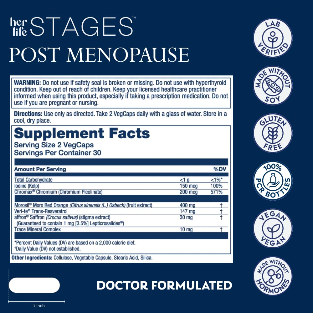 SOLARAY Postmenopause her Life Stages - Post Menopause Supplements for Women with Resveratrol - Vegan and Made Without Hormones - 60-Day Guarantee - Vegan, Lab Verified - 30 Servings, 60 VegCaps SOLARAY buy supplements canada