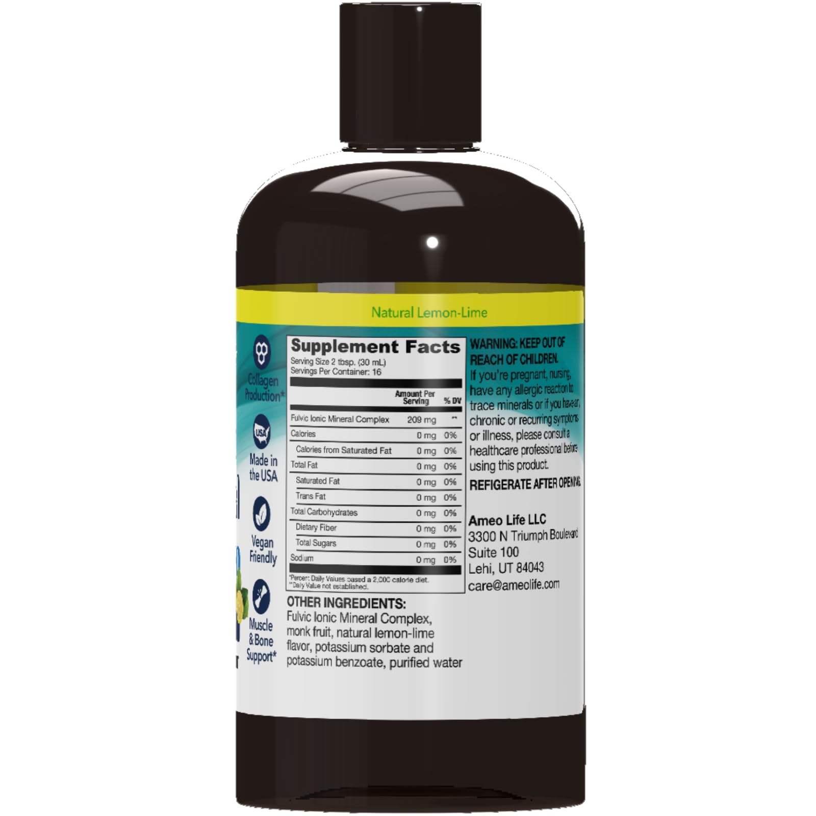 Ameo Life Fulvic Acid & Mineral Complex – Cellular Support, Detox, Collagen Boost – Promotes Skin, Hair, Nail Growth & Energy – Vegan, Gluten-Free, Non-GMO, Made in the USA -16 OZ Ameo Life buy supplements canada