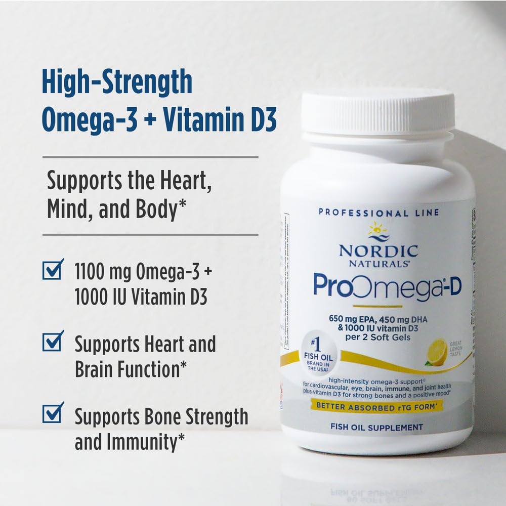 Nordic Naturals ProOmega-D, Lemon Flavor - 120 Soft Gels - 1280 mg Omega-3 + 1000 IU D3 - High-Potency Fish Oil - EPA & DHA - Brain, Eye, Heart, & Immune Health - Non-GMO - 60 Servings Nordic Naturals buy supplements canada