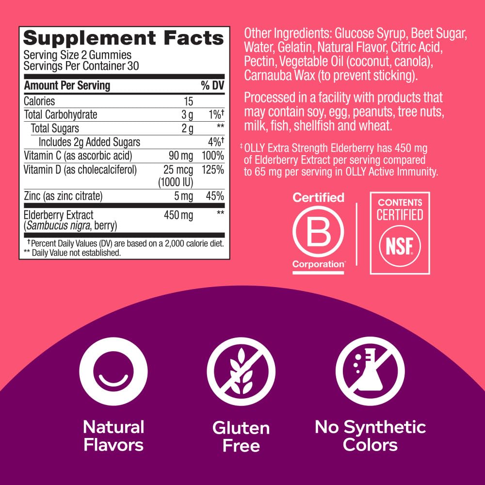 OLLY Extra Strength Elderberry Gummies, Immune Support, 450mg Elderberry, Vitamin C OLLY buy supplements canada