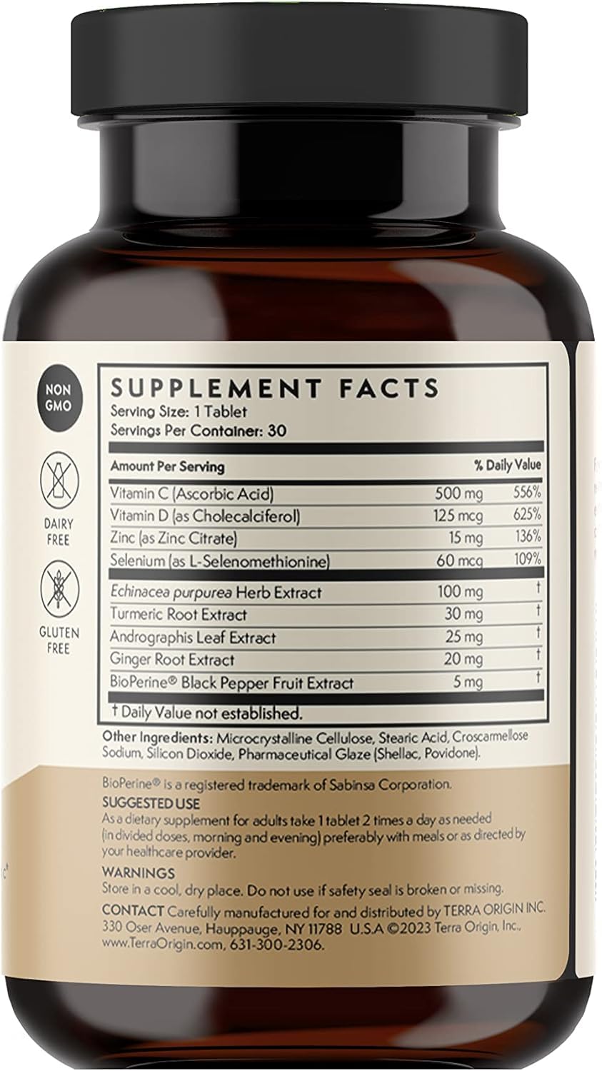 TERRA ORIGIN Immune Support Supplement | 60 Tablets | Immune System Booster for Adults* | BioPerine, Vitamin C, D, Zinc, Echinacea | Non GMO, Gluten Free, Dairy Free, Made in USA TERRA ORIGIN buy supplements canada