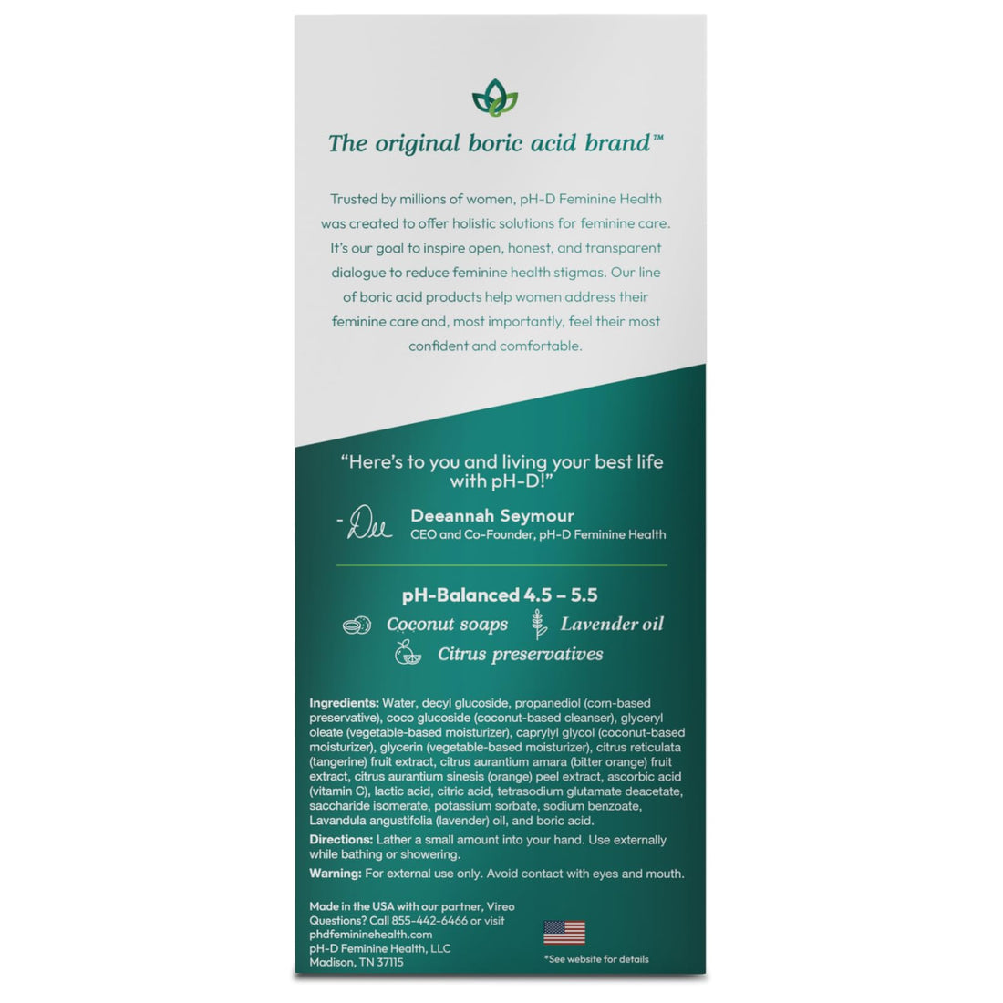 pH-D Feminine Health - Boric Acid Foam Wash - pH-Balanced, Paraben-Free, and Plant-based pH-D Feminine Health Support buy supplements canada