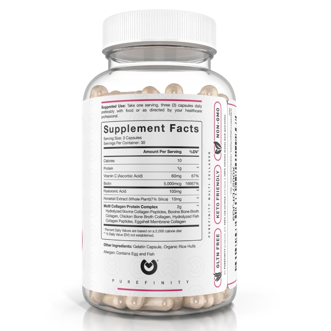 PUREFINITY Collagen Peptides for Women – Type I, II, III, V & X with Biotin & Hyaluronic Acid, Supports Healthy Skin, Bones, Hair & Nails – Non-GMO, Grass-Fed (90 Capsules, 1 Month Supply) PUREFINITY buy supplements canada