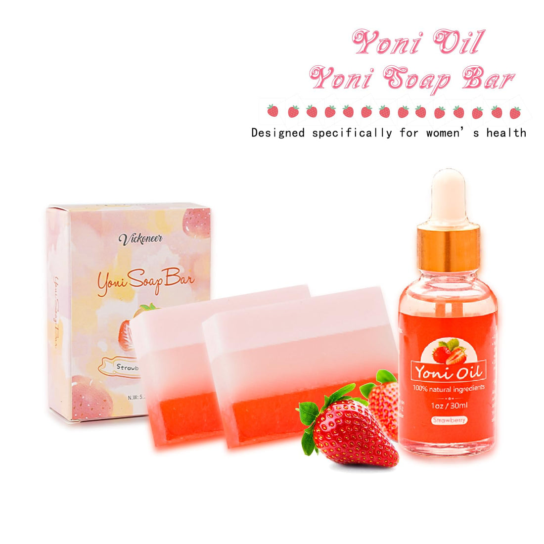 2Pcs Strawberry Yoni Bars and Yoni Oil Set for Feminine Wash, Yoni Wash for Cleanse Vaginal Balance PH tovaginsh buy supplements canada