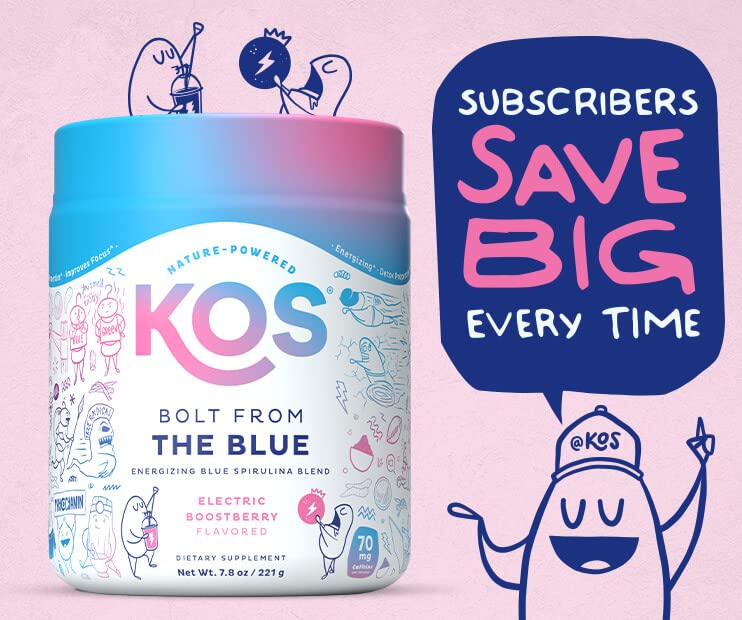 KOS USDA Organic Energizing Blue Spirulina Blend - 70 mg Organic Caffeine, B-Complex KOS buy supplements canada