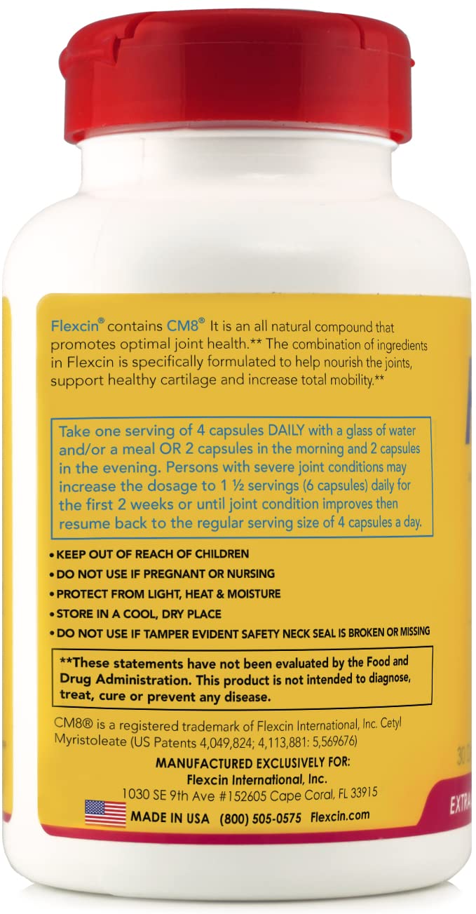 Flexcin Extra Strength Joint Formula with CM8 (Cetyl Myristoleate) - Joint Supplements for Men and Women with Glucosamine, MSM, Collagen Type II - 120 Capsules Flexcin buy supplements canada