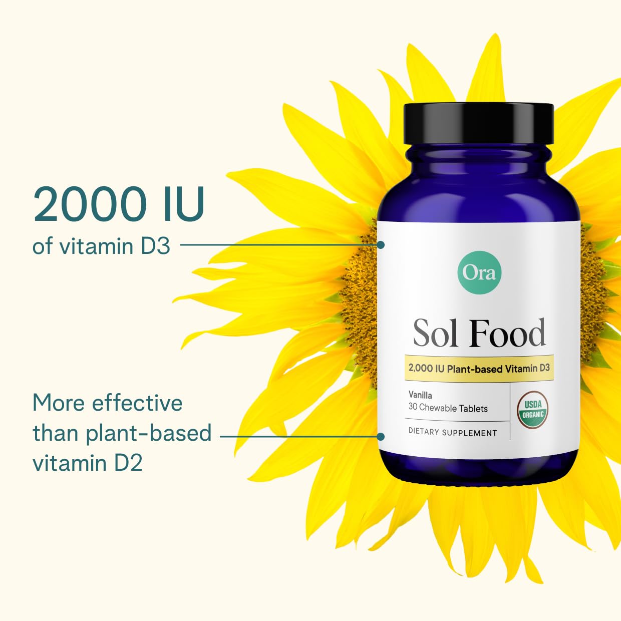 Ora Organic Vitamin D3 2000IU - Vegan Vitamin D Chewables from Lichen for Bone Health, Immune Support, & Mood | Maximum Absorption - 1 Month Supply, 30 Vegan Chewable Vanilla Tablets Ora Organic buy supplements canada