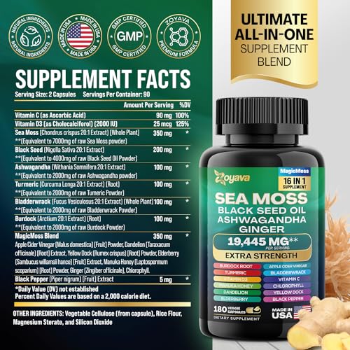 Sea Moss 7000mg Black Seed Oil 4000mg Ashwagandha 2000mg Turmeric 2000mg Zoyava buy supplements canada
