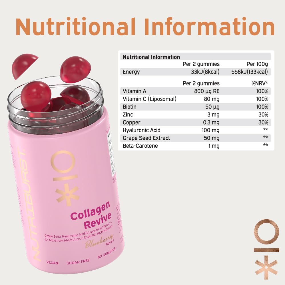 Nutriburst - Vegan Collagen Revive Gummies - Biotin (100µg), Hyaluronic Acid (100mg) + Vitamin C (80mg) Nutriburst buy supplements canada